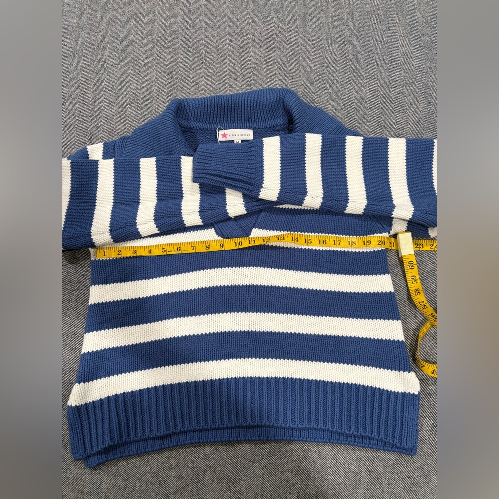 Olive & Bette’s Road G - Hayley Stripe Pullover | Blue/Cream | size M - Picture 3 of 9